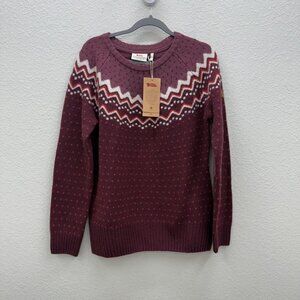 Fjallraven Ovik Fair Isle Wool Knit Elbow Patch Pullover Sweater Women Large NEW